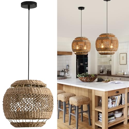 13.8" Woven Rattan Pendant Light (2 Count)