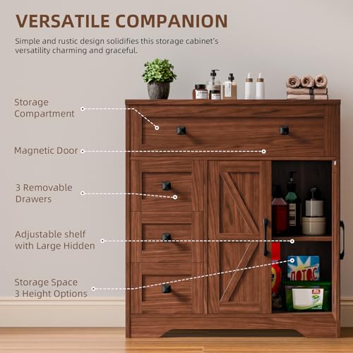 Farmhouse Storage Cabinet with 2 Doors and 4 Drawers
