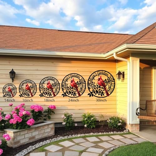 Personalized Name Garden Cardinal Metal Signs with Stake
