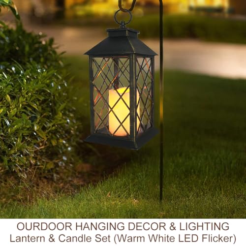 13.5" Outdoor Candle Lantern Decorative with LED Pillar Candle Battery Powered