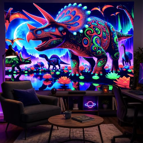 Blacklight Tapestry Dinosaur Dino Bedroom Decor 78 x 59 Inch