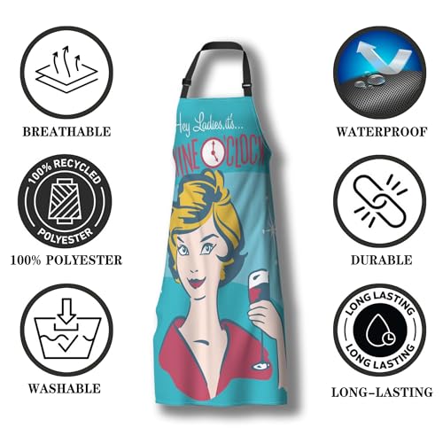 Kiss the Cook Apron Men Wine O’clock Funny Aprons for Women for Cooking Restaurant BBQ Painting Crafting Gardening 27”
