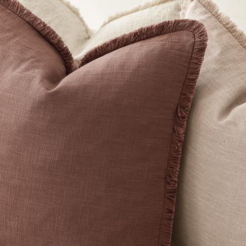 Decorative Linen Fringe Throw Pillow Covers 26×26 Inch (2 Count)