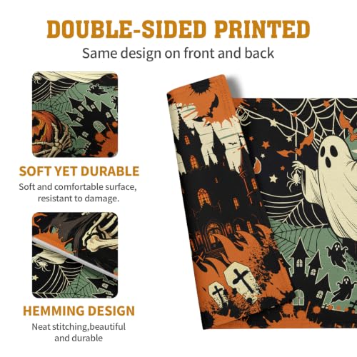Halloween Skeleton Ghost Placemats Set of 4 12x18 Inch Spooky Pumpkin Bat Table Mats Vintage Rustic Farmhouse Place Mats for Party Kitchen Dining Decor (4 Count)
