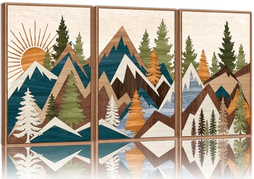 Large Mountain Framed Canvas Wall Art (3 Count)