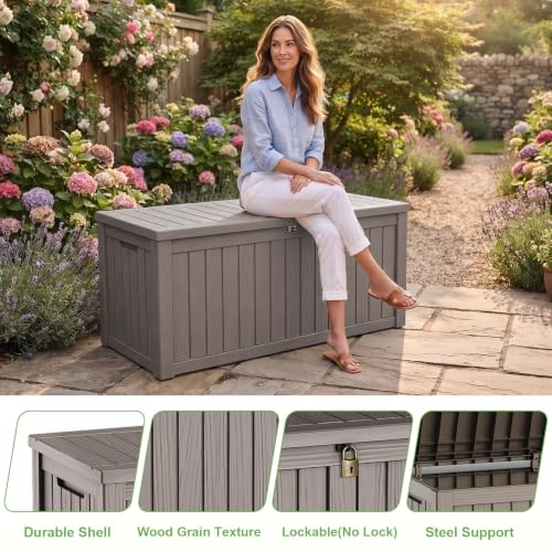 200 Gallon Deck Box Lockable Waterproof UV Resistant Grey