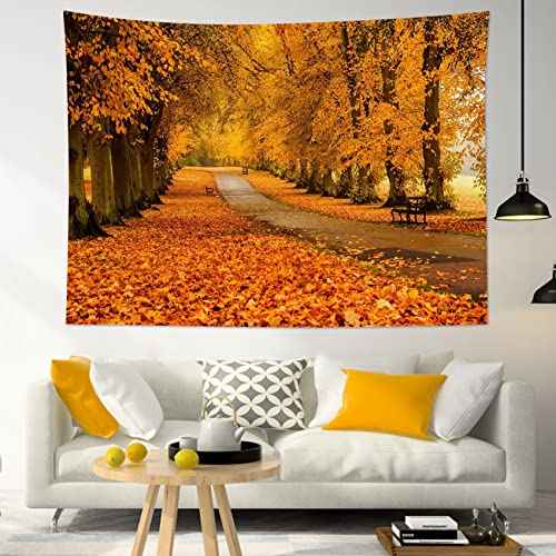 Fall Maple Forest Tapestry Natural Landscape Autumn Maple Tree with Vintage Road Fall Wall Hanging for Bedroom Living Room Dorm Home Party Decor 59x51 Inch