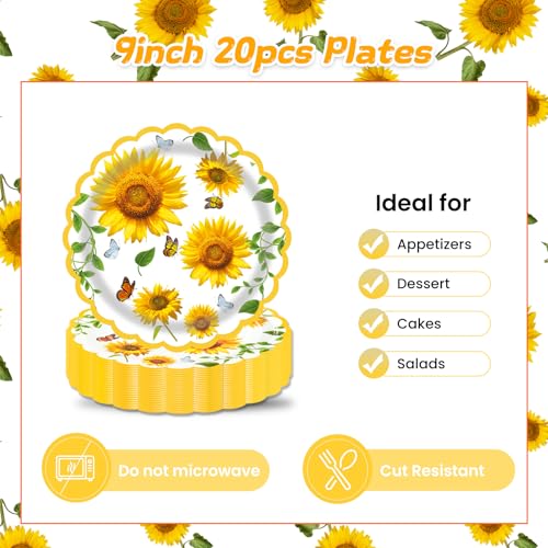 40 Pcs Sunflower Party 9" Dinner Paper Plates and Napkins Sets (40 Count)