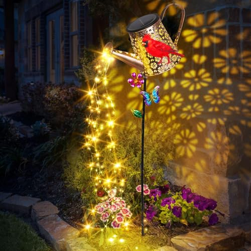 Solar Watering Can with Lights Outdoor Cardinal Garden Decor Gifts