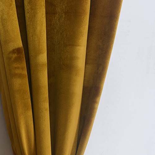 Super Soft Luxury Velvet Set of 2 Warm Yellow Blackout Velvet Energy Efficient Grommet