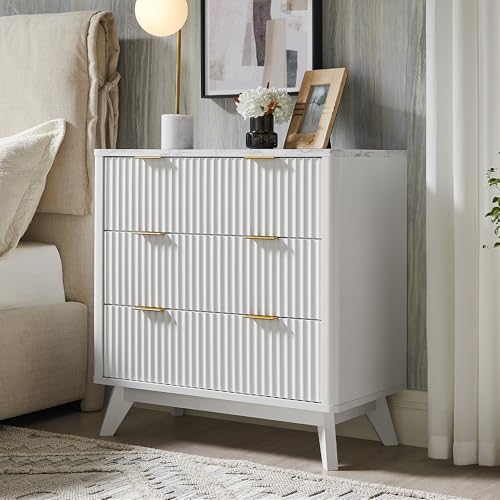 32" Large Fluted Nightstand with 3 Drawers Set of 2 (2 Count)