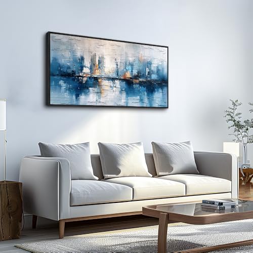 Black Framed Canvas Wall Art For Living Room Wall Decor For Bedroom Office Wall Decoration Blue Abstract Paintings Modern Pictures Artwork Room Aesthetic Home Decor 20x40 In