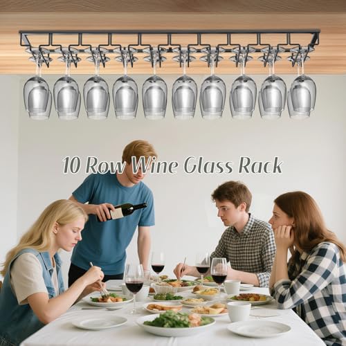 10 Row Wine Glass Rack Under Cabinet Large Capacity
