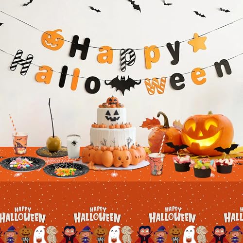 Halloween Tablecloth Disposable Table Cover Kids Birthday Party Decoration (4 Count)