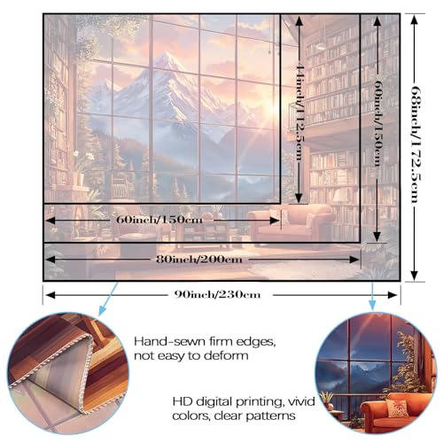 Forest Mountain Library Tapestry Fantasy Bookshelf Tapestries Wall Hanging Watercolor Nature Fairy Sunset Library Backdrop Large Tapestry for Bedroom Living Room Dorm Classroom 80 x 60 inch