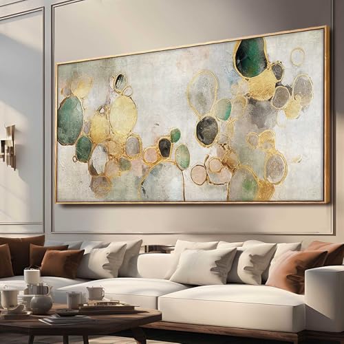 Circle Canvas Wall Decor Green and Gold Wall Art Posters Abstract Wall Decorations 36"x70" Home Decor for Bedroom Living Room