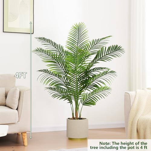 Artificial Palm Tree Indoor Plant 4FT Tall Fake Tropical Palm Tree in Pot
