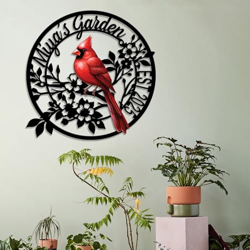 Personalized Name Garden Cardinal Metal Signs with Stake