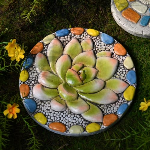Succulent Pattern Cement Stepping Stones 0.75 * 10 * 10 Inch