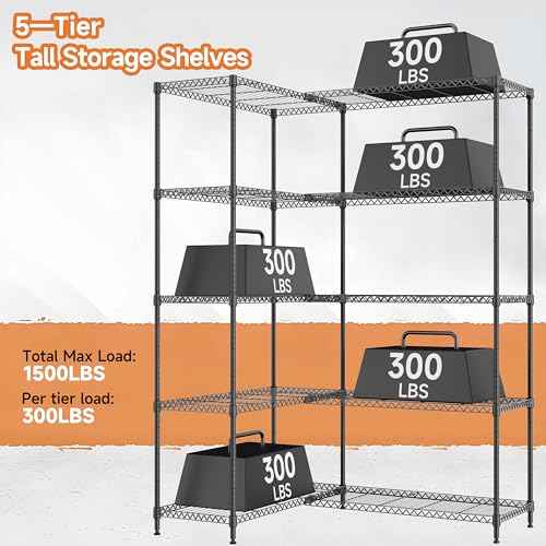 5 Tiers Storage Shelves Load 1500LBS