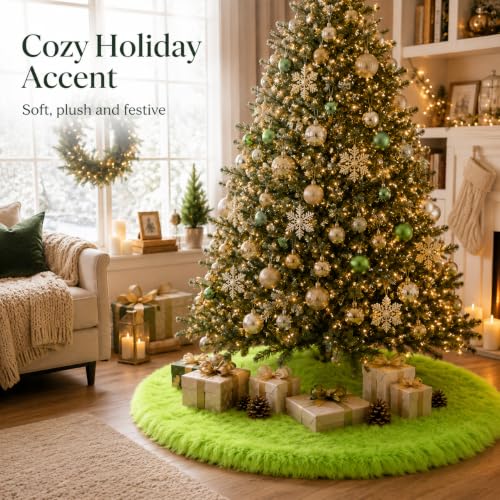 36 Inch Faux Fur Christmas Tree Skirt Green Plush Skirt for Merry Christmas Party Christmas Tree Decoration