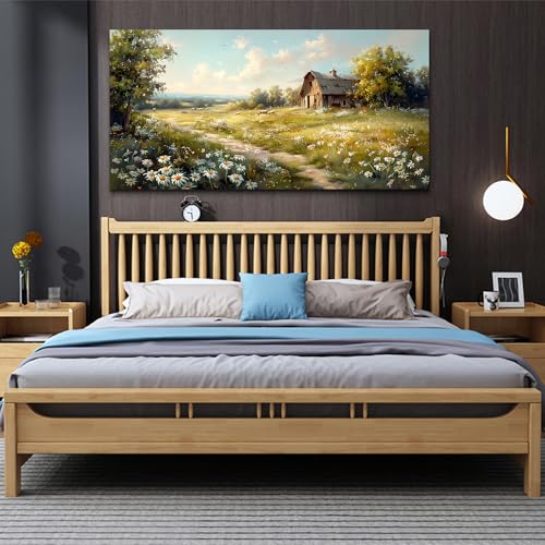 Large Wall Art For Living Room Canvas Wall Decor For Bedroom Office Wall Decoration Vintage Country Field Landscape Painting Framed Pictures Artwork Room Mural Aesthetic Home Decor 30"x60"