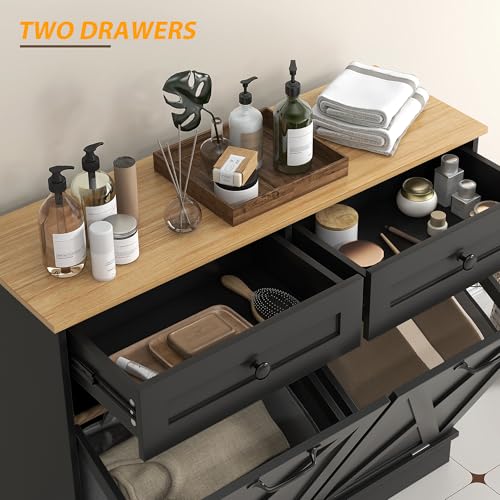 Tilt Out Laundry Hamper Cabinet with 2 Removable Baskets