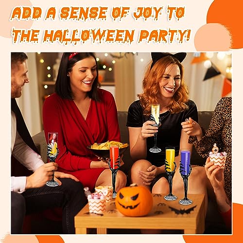 48 Pcs Halloween Champagne Flutes Bulk Plastic Stemware Halloween Skeleton Hand Plastic Goblets Creepy Champagne Flute for Party Decoration