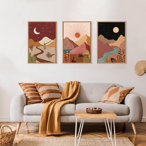 Large Boho Southwest Mountain Framed Canvas Wall Art (3 Count)