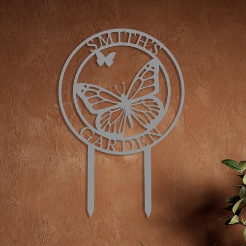 Custom Butterfly Metal Garden Sign with Stakes