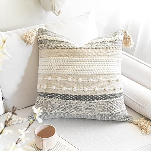 Gray Boho Throw Pillow Cover 22x22