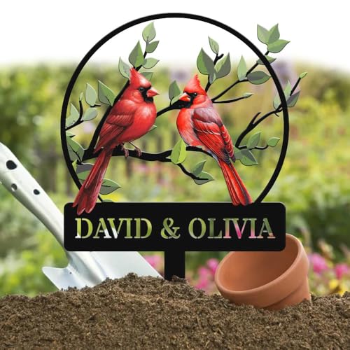 Personalized 12in Name Garden Cardinal Metal Signs with Stake