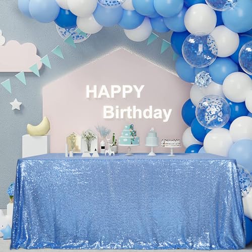 Sequin Tablecloth 90x156 Inch Baby Blue for Wedding Party