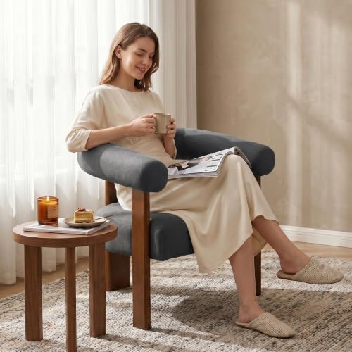 Barrel Accent Chairs Set of 2 with Armrests and Walnut Wood Legs (2 Count)