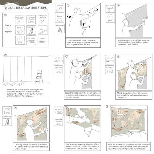 Vintage Animal Wallpaper Cartoon Aircraft Map wall murals for Kids Room 114"x74"