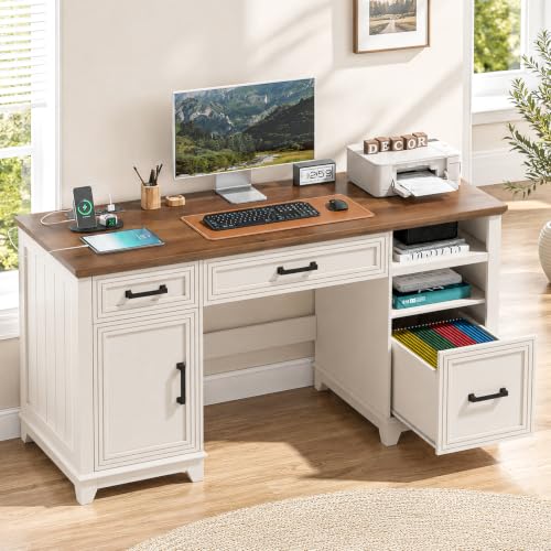 55" Farmhouse Executive Desk with Charging Station