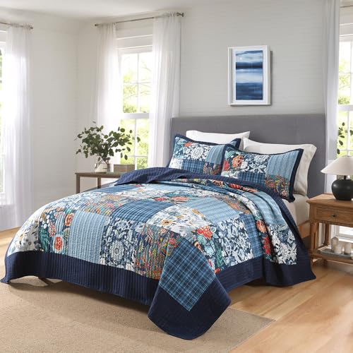 Cotton Bedspread Luxury Vintage Floral Patchwork Blue Bedding Quilt Set