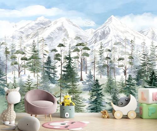 Watercolor Jungle Nursery Peel and Stick Wallpaper Woodland Mural