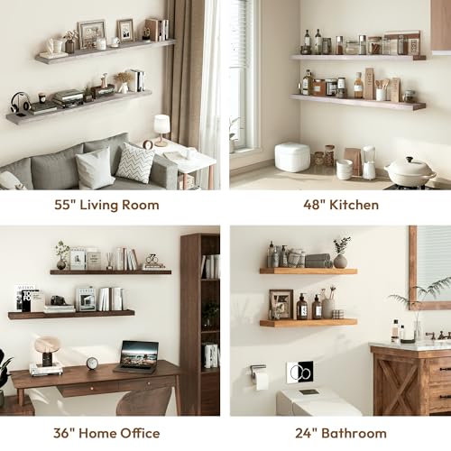 Elm Wood Floating Shelf 48x8” Set of 1