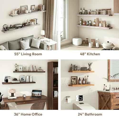 Elm Wood Floating Shelf 48x8” Set of 1