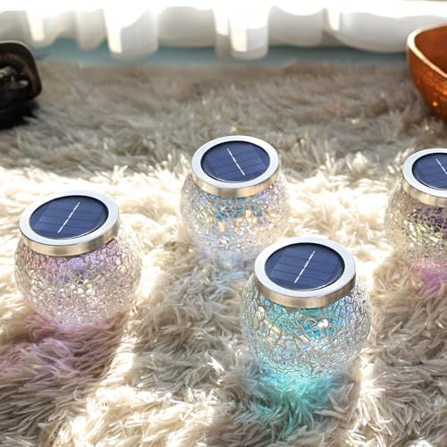 Gift for her him 4 Pack Heavy Solar Mosaic Crackle Glass Lights with Dual Solar Panels (4 Count)