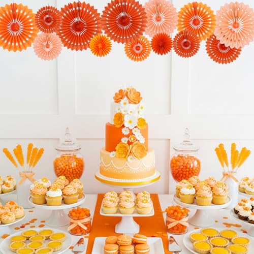 Honeycomb Round Paper Fans Orange Hanging Party Decoration (11 Count)