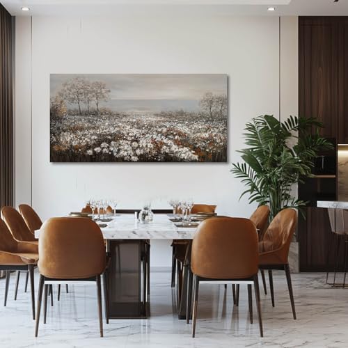 Farmhouse Decor Tree and Ocean Wall Art White Flowers Vintage Artwork 24"x48" Grey Pictures Wall Decor for Dining Room Bedroom Office