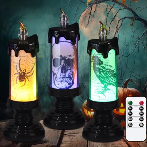 Halloween Flameless Candles Battery Operated with Remote Timer (3 Count)