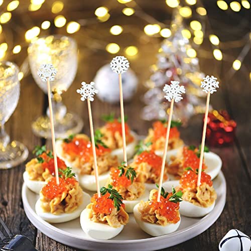 100Pcs 4.9" Snowflakes Cocktail Picks 5 Shapes of Snowflake Decor (100 Count)