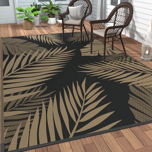 Outdoor Rug Waterproof Plastic Rugs 9'x18' for Camping Black Brown
