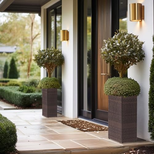 2 Pack Tall Planters for Outdoor Rattan Square Box 12x12x24inch (2 Count)