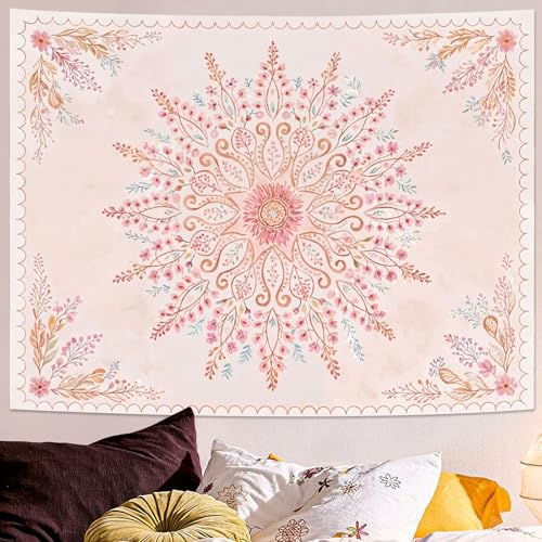 Floral Mandala Tapestry Boho Tapestry for Bedroom Pink Tapestries Wall Hanging Living Room Wall Art and Home Decor 44x60
