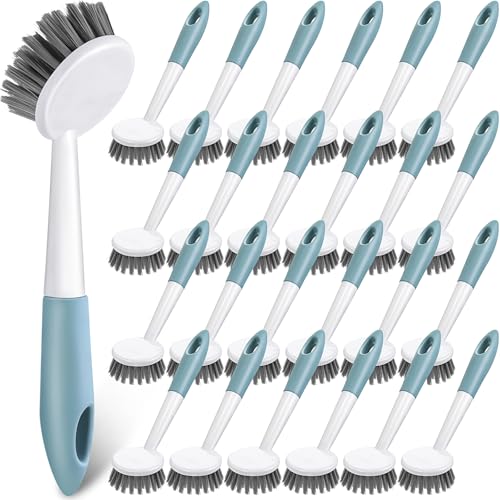 24 Pack Long Handle Dish Scrub Brush Stiff Bristles (24 Count)