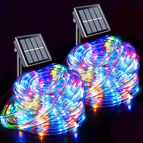 2 Pack 100 LED Solar Rope Lights Outdoor (66 Foot)